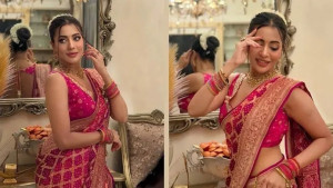 ম্যাজেন্টা বেনারসিতে সেমন্তী সৌমীর রাজকীয় সাজ